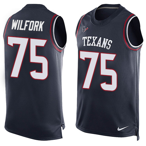 Men's Limited Vince Wilfork Nike Jersey Navy Blue - #75 Player Name & Number Tank Top NFL Houston Texans